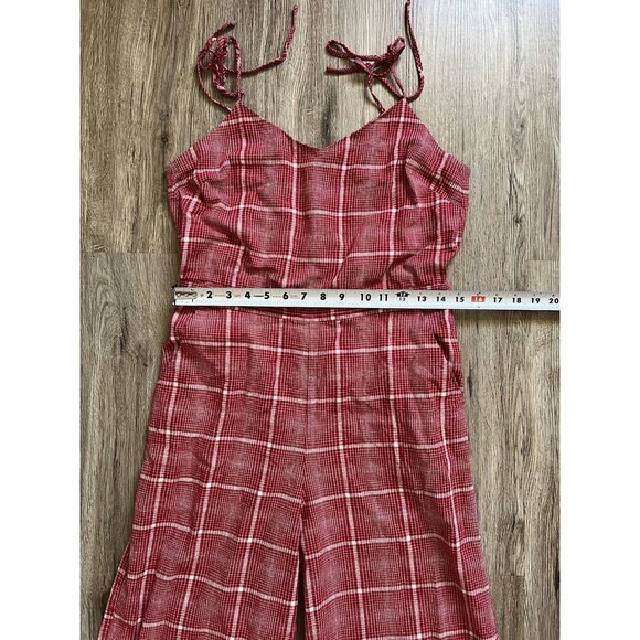 Madewell Red Biopic Plaid Spaghetti Strap Linen Blend Jumpsuit Womens Size Small - Picture 5 of 8